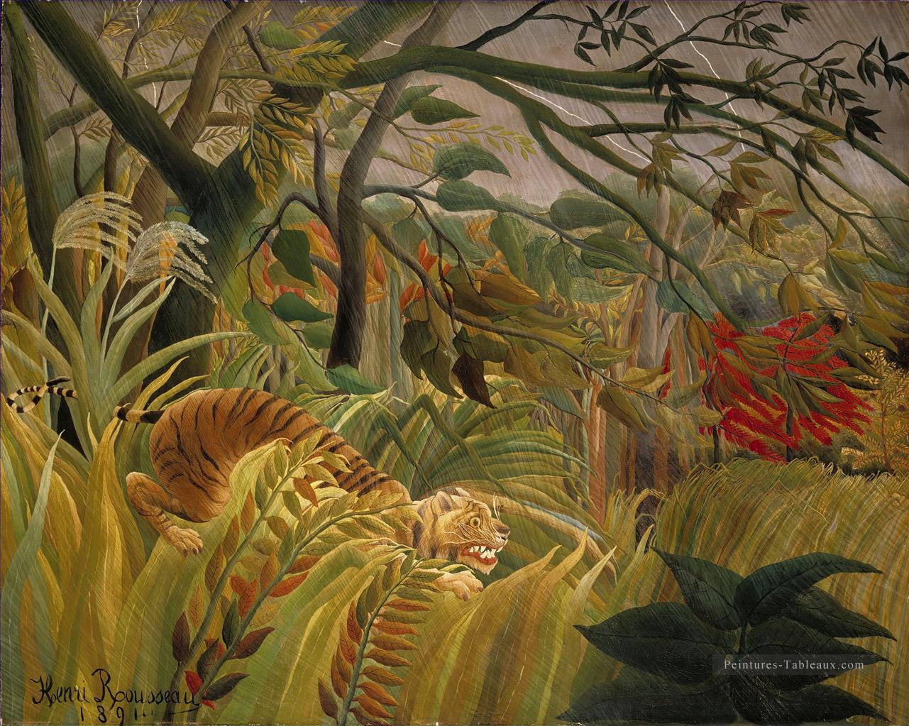 Tigre dans une tempête tropicale surpris Henri Rousseau post impressionnisme Naive primitivisme Peintures à l'huile